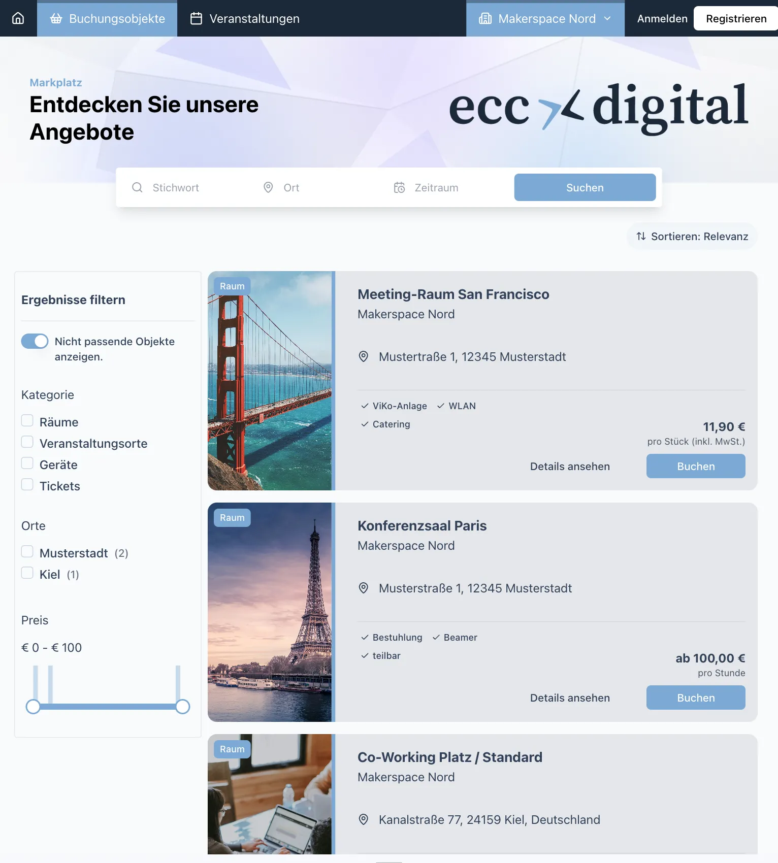 Biletado Marktplatz — digitaler Katalog für buchbare Angebote
